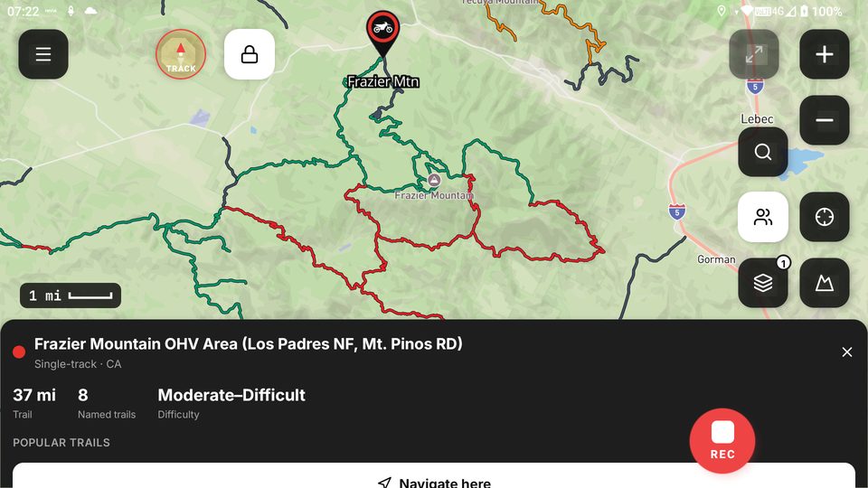 Today: 2. Ride area, tapped on the map